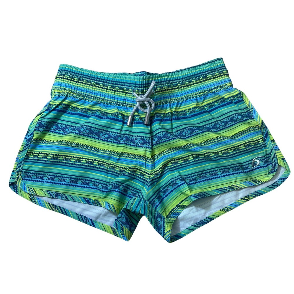 Surfcuz Sanoma Women Boardshorts Green Blue Geometric Striped Beach Shorts‎ 28